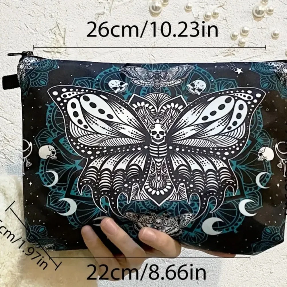 Retro Skull Butterfly Pattern Carry On Pouch - Picture 2 of 2